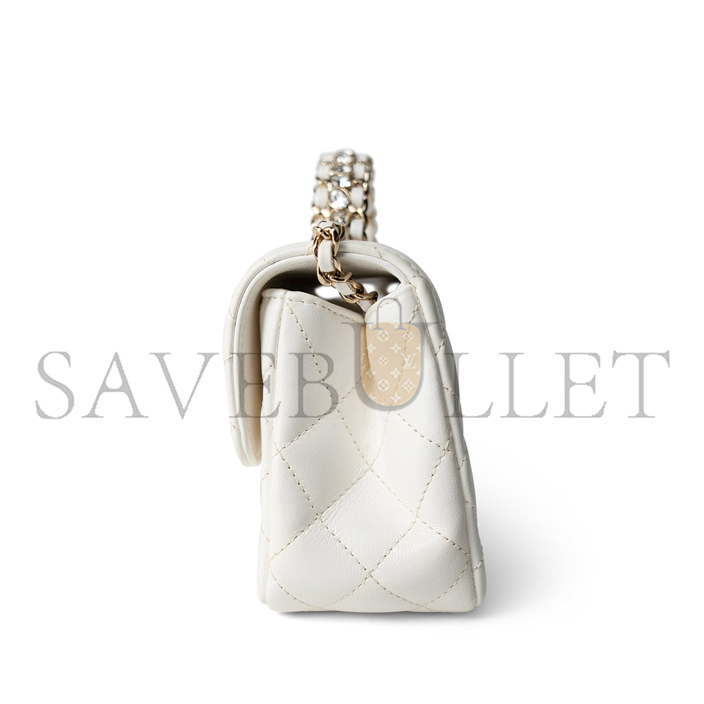 CHANEL MASTER WHITE CRYSTAL TOP HANDLE FLAP LIGHT GOLD HARDWARE (18*11.5*6.5cm)